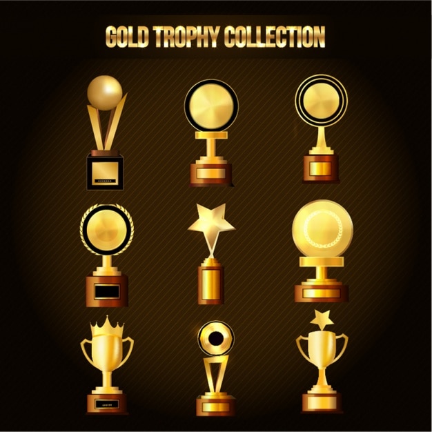 Premium Vector | Set of great golden trophies