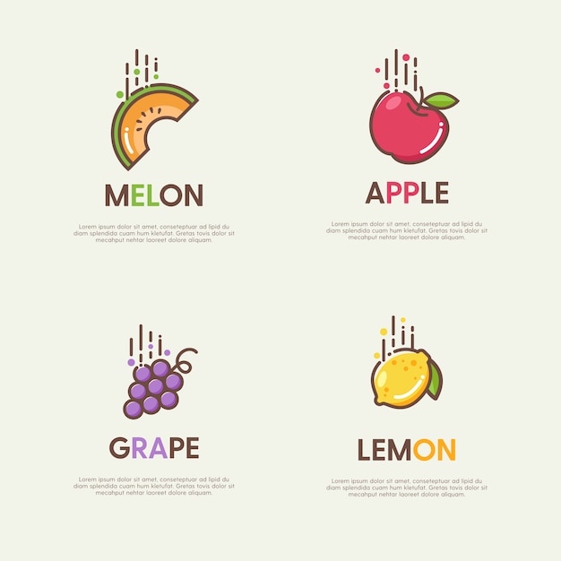 Download Free Set Of Great Logos With Decorative Flat Fruits Premium Vector Use our free logo maker to create a logo and build your brand. Put your logo on business cards, promotional products, or your website for brand visibility.