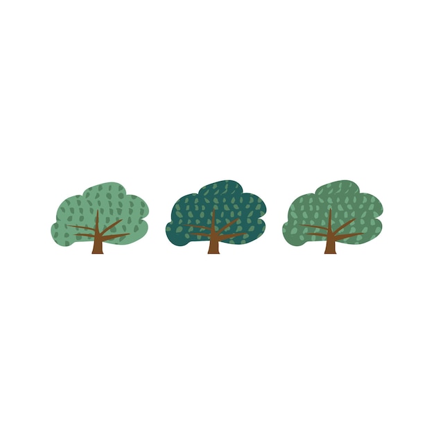 Premium Vector | Set of green trees doodle drawing minimal concept of ...