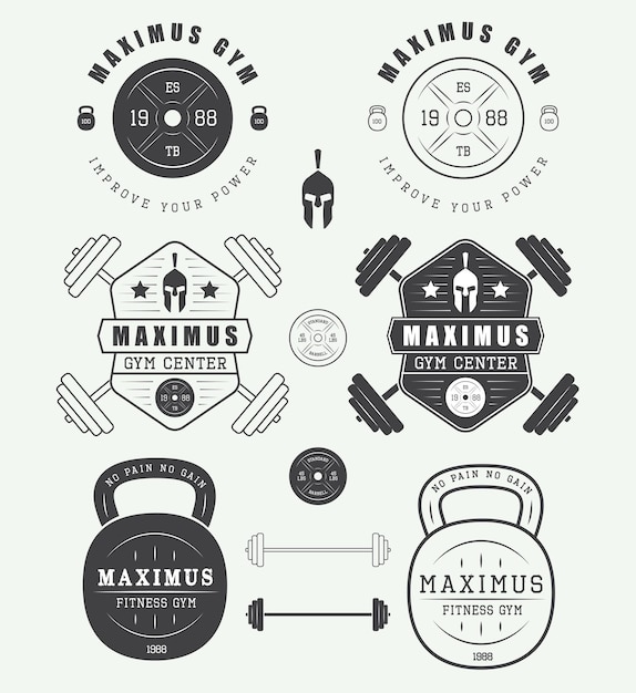 Premium Vector Set Of Gym Logos Labels Badges And Elements In