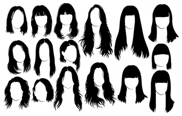 Premium Vector Set Of Hairstyles For Women Collection Of Black Silhouettes Of Hairstyles For
