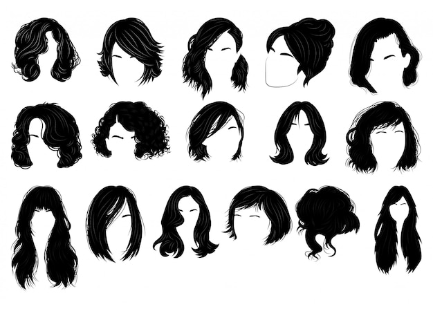 Premium Vector | Set of hairstyles for women. collection of black ...
