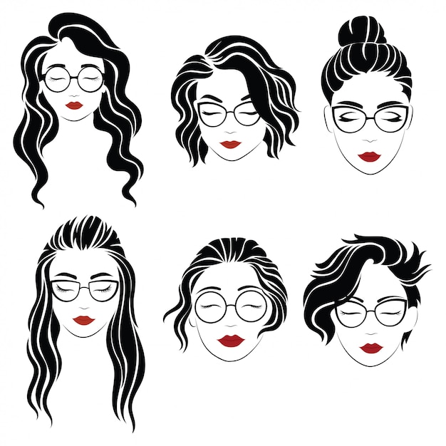 Download Set of hairstyles for women with glasses. collection of ...