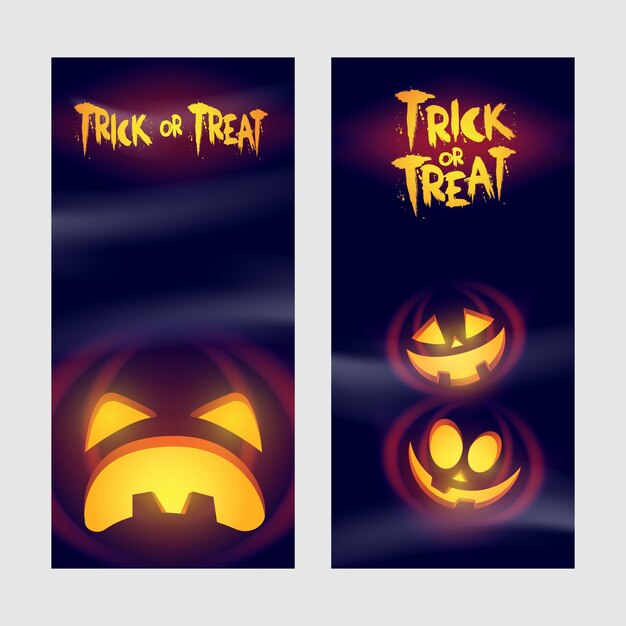 Premium Vector Set Of Halloween Flyers For A Night Party Pumpkin Face Trick Or Treat