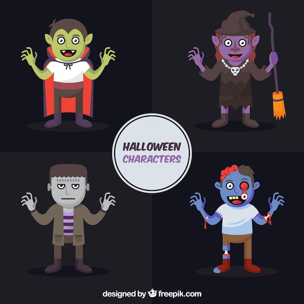 Free Vector | Set of halloween party characters in flat design