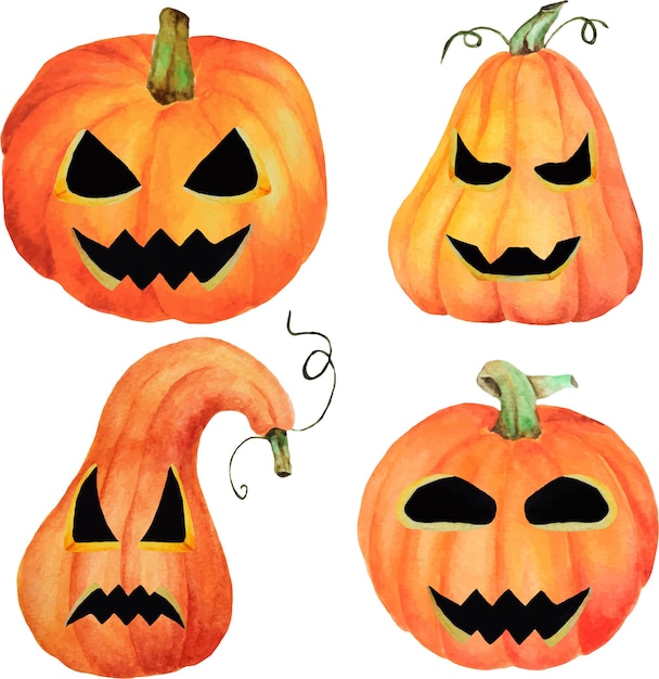 Download Premium Vector A Set Of Halloween Pumpkin Jack Isolated Object On The White Background Watercolor Hand Drawn Illustration Cartoon Characte
