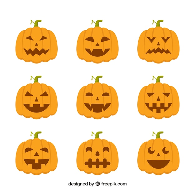 Free Vector | Set of halloween pumpkins with faces