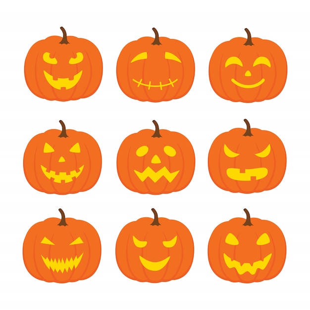 Premium Vector | Set of halloween pumpkins with funny faces