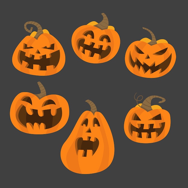 Download Set of halloween scary pumpkins. flat style vector spooky ...