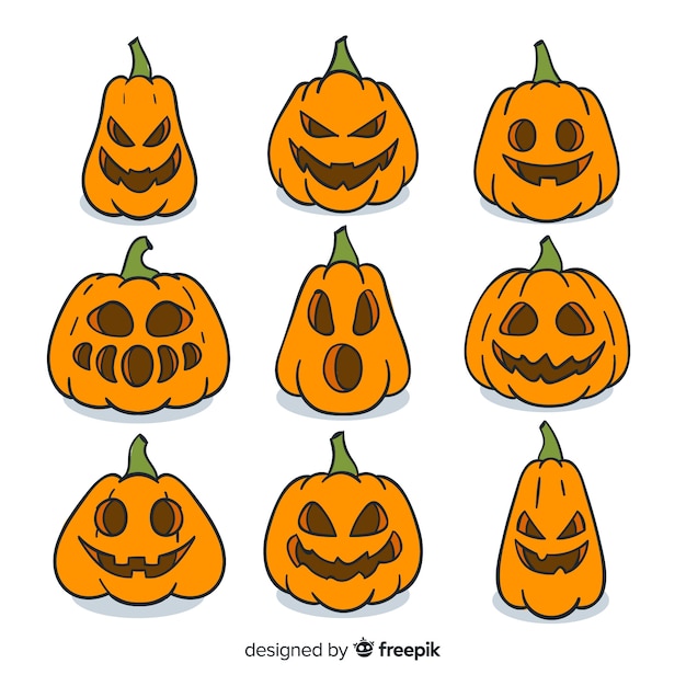 Free Vector | Set of halloween scary pumpkins