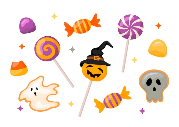 Premium Vector | A set of halloween sweets. it includes candy on a ...