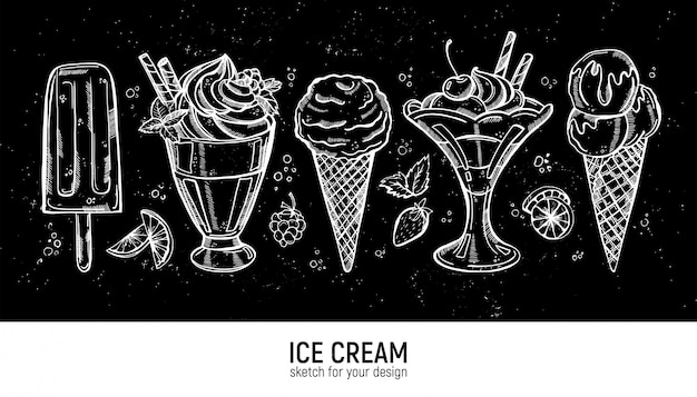 Premium Vector Set Of Hand Drawing Realistic Ice Cream