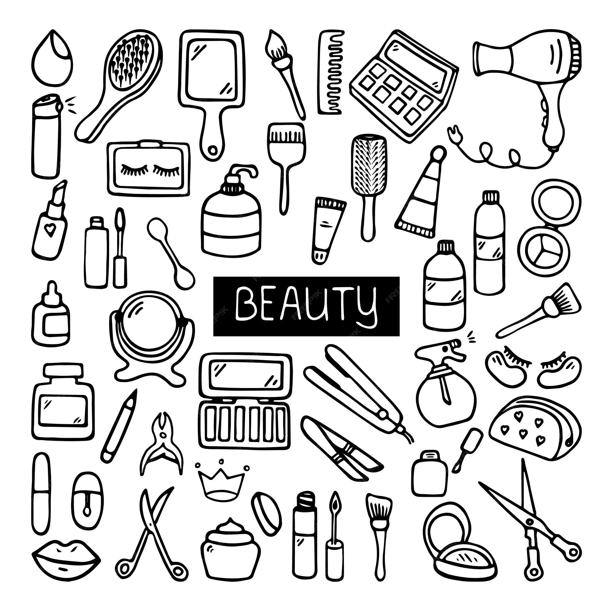 Premium Vector | Set of hand drawn beauty, and cosmetic doodle.