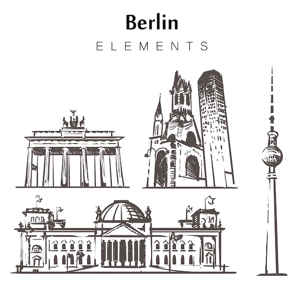 Premium Vector Set of handdrawn berlin buildings