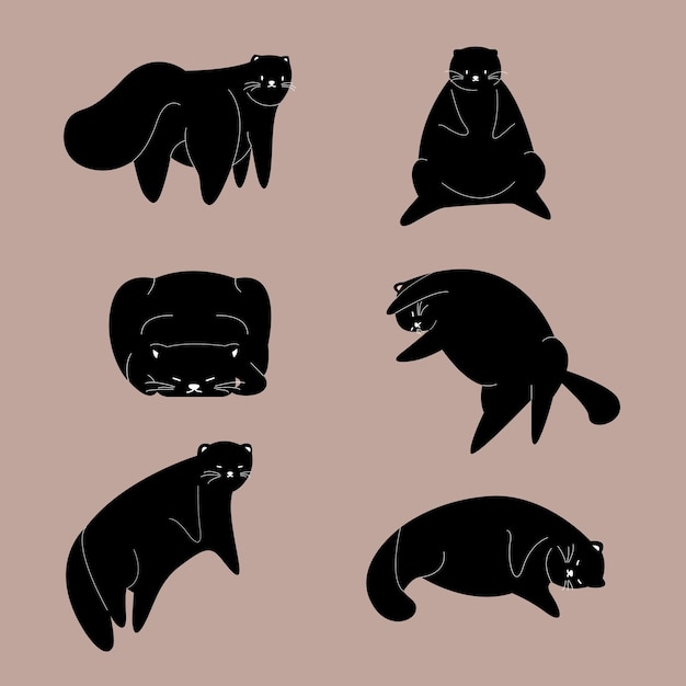 Premium Vector | Set of hand drawn black fat cats in doodle style cute ...