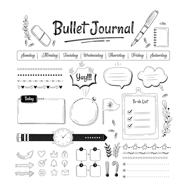 free-vector-set-of-hand-drawn-bullet-journal-elements