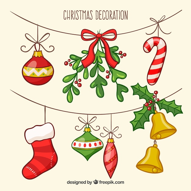 Set of hand drawn christmas decoration Vector | Free Download