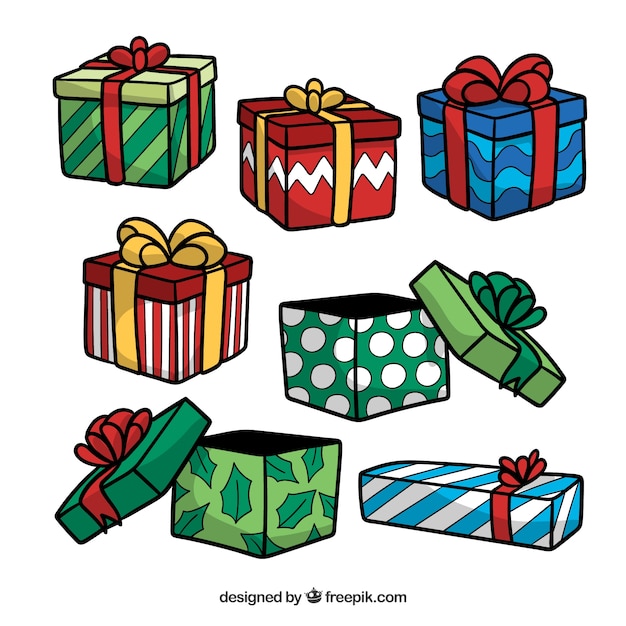 Free Vector Set of hand drawn christmas gifts