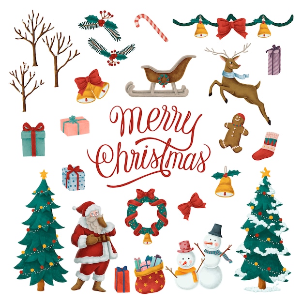 Download Set of hand drawn christmas illustrations Vector | Free Download
