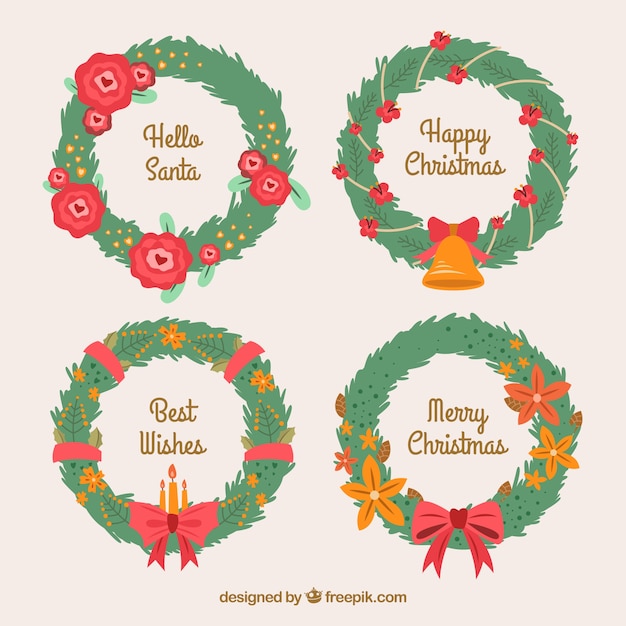 Free Vector | Set of hand-drawn christmas wreaths