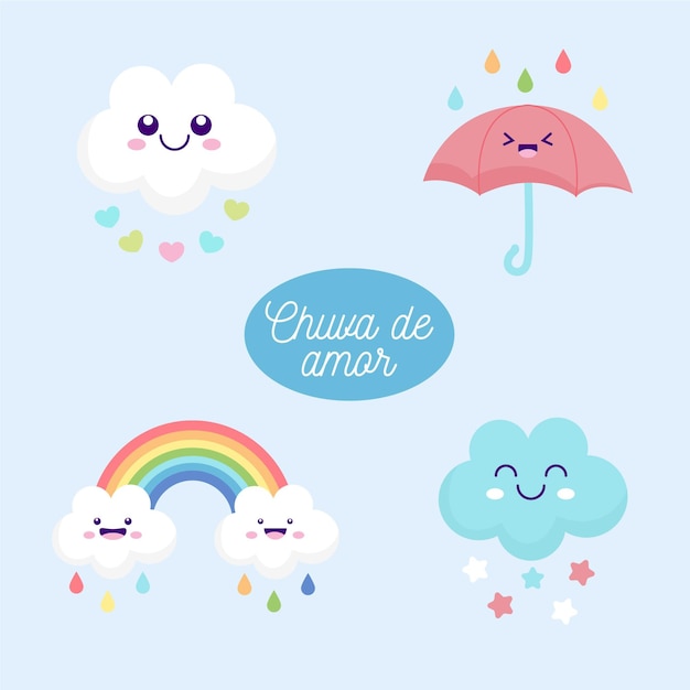 Premium Vector Set Of Hand Drawn Chuva De Amor Decoration Elements