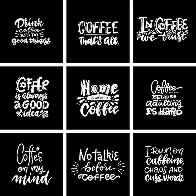 Premium Vector | Set hand drawn coffee chalk lettering quotes