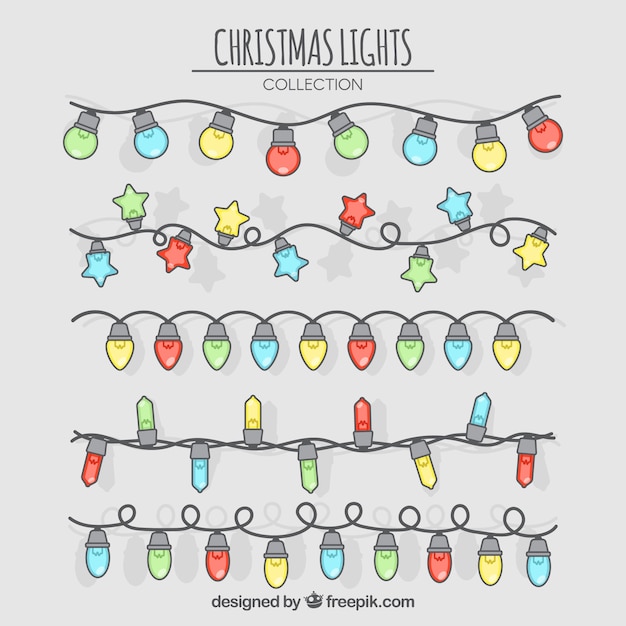 Download Free Vector | Set of hand drawn colored christmas lights