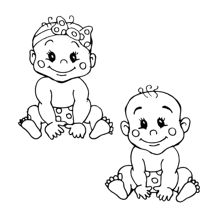 Premium Vector | Set of hand drawn cute babies, contour