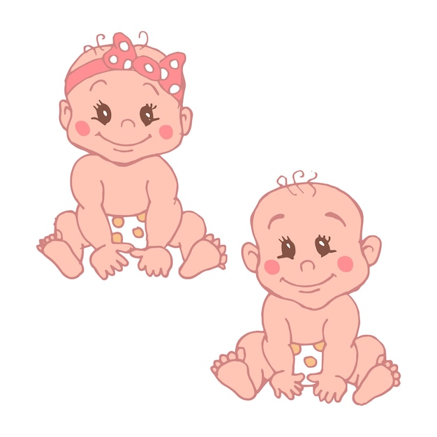 Premium Vector | Set Of Hand Drawn Cute Babies, Girl And Boy