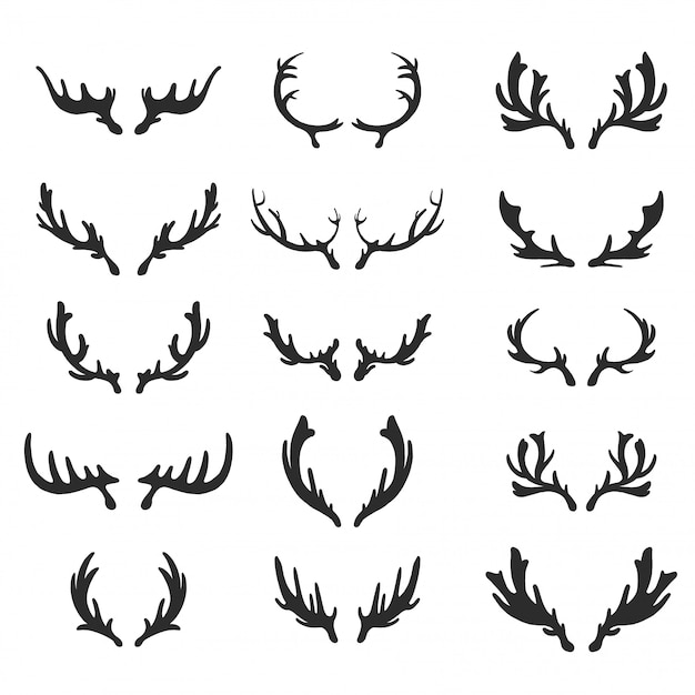 Premium Vector | Set of hand drawn deer antlers vectors.