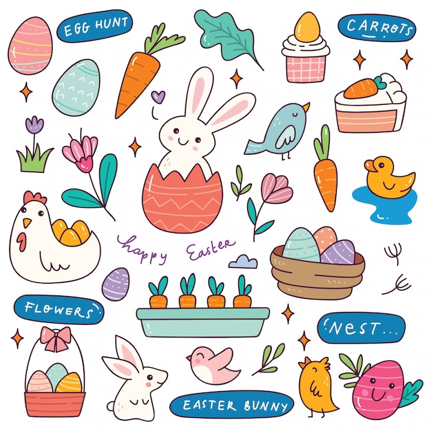 Premium Vector | Set of hand drawn easter doodle
