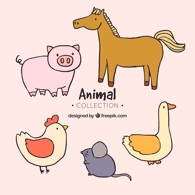 Free Vector | Set of hand drawn farm animals