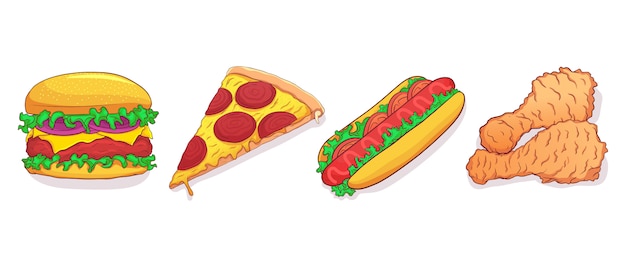 Premium Vector | Set of hand drawn fast food