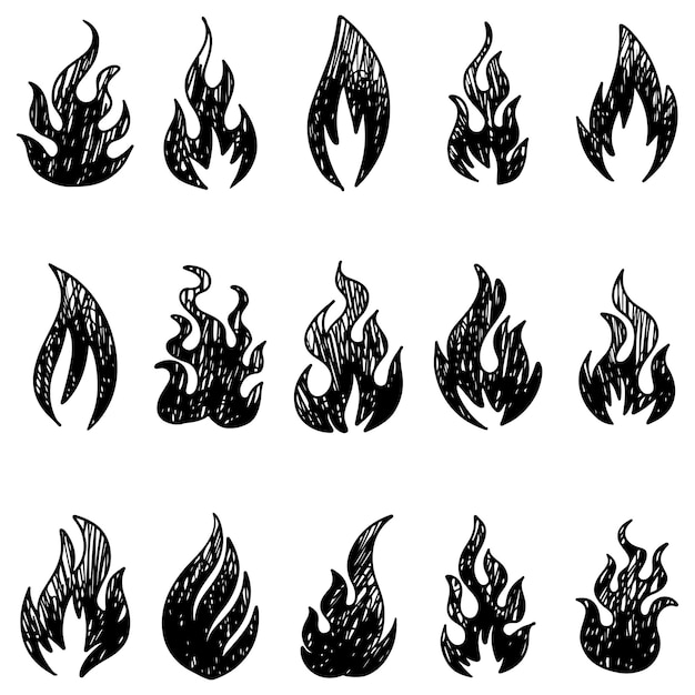 Premium Vector Set Of Hand Drawn Fire And Fireball Isolated On White