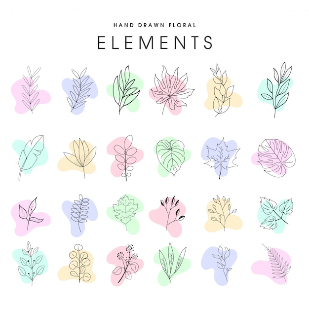 Download Set of hand drawn floral elements vector Vector | Premium ...