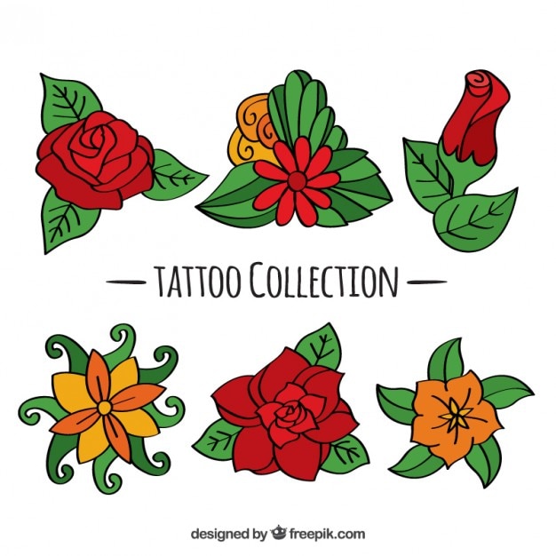 Set of hand drawn floral tattoos | Free Vector