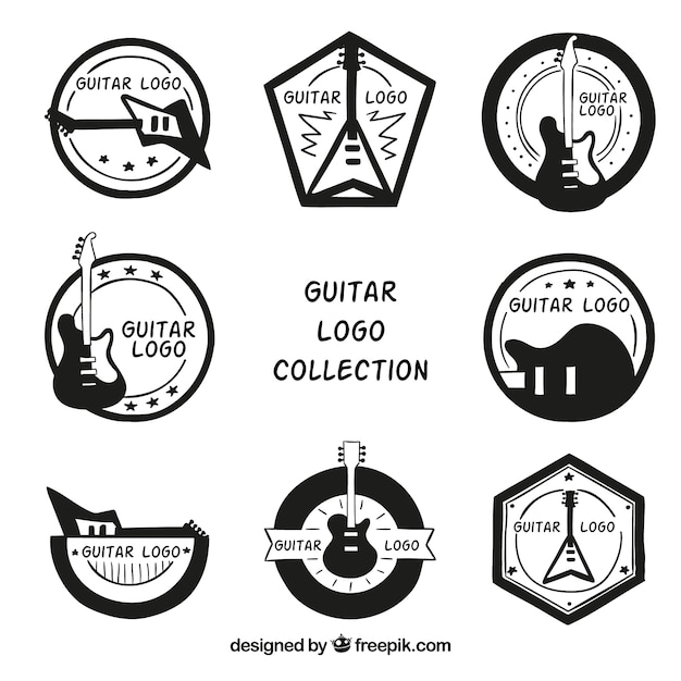 Free Vector | Set of hand-drawn guitar logos