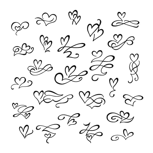 Premium Vector | Set of hand drawn heart calligraphy elements