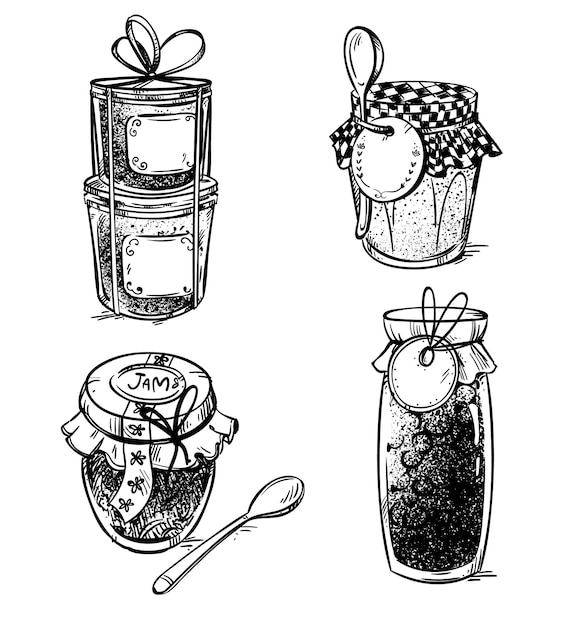 Premium Vector Set Of Hand Drawn Mason Jars With Jam Vector Illustration 