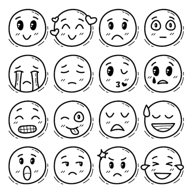 Premium Vector | Set of hand drawn people emojis