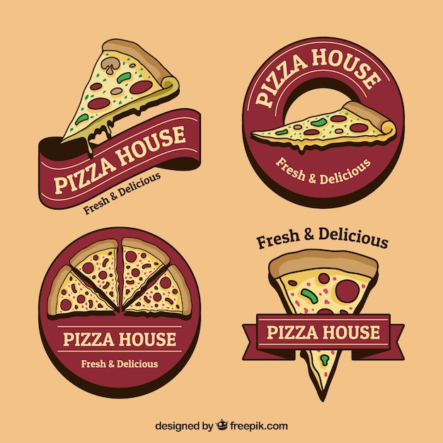 Premium Vector Set Of Hand Drawn Pizza Logos In Vintage Style