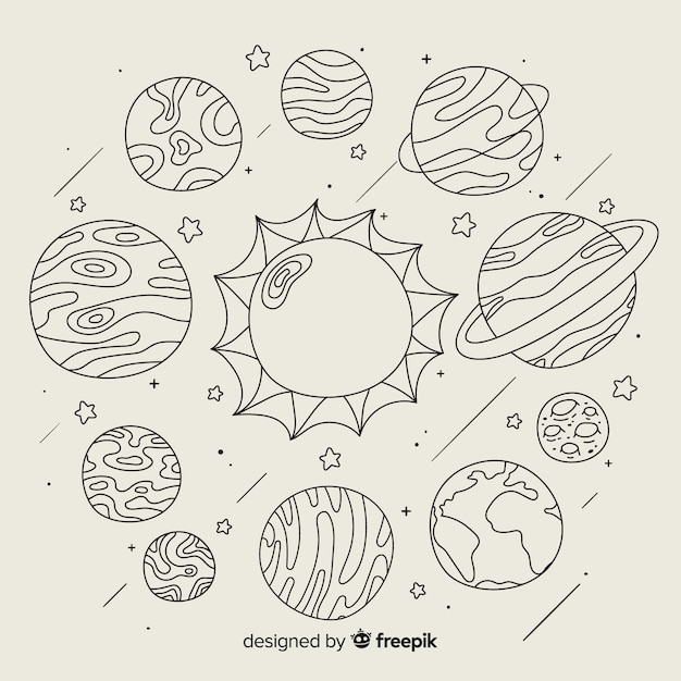 Set of hand drawn planet in doodle style Free Vector