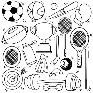 Premium Vector | Set of hand drawn sport theme isolated on white ...