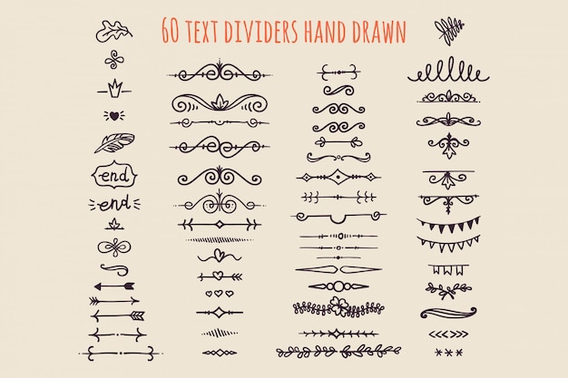 Set Of Hand Drawn Text Dividers Isolated Old Paper Decoration