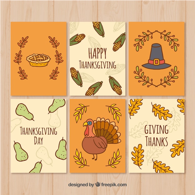 Free Vector Set of hand drawn thanksgiving cards