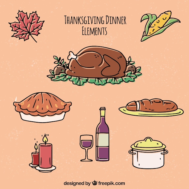 Free Vector Set of hand drawn thanksgiving dinner elements