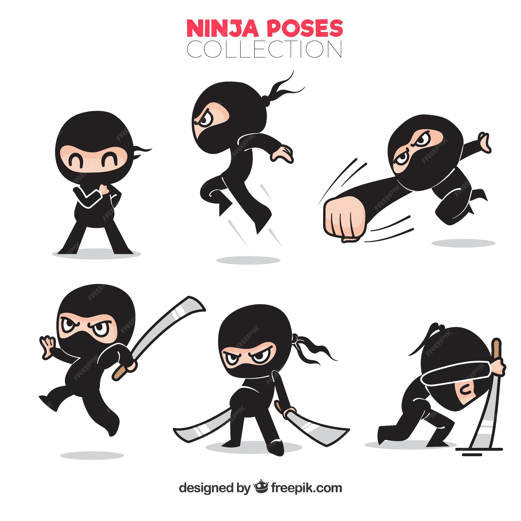 premium-vector-set-of-hand-drawn-traditional-ninja-character