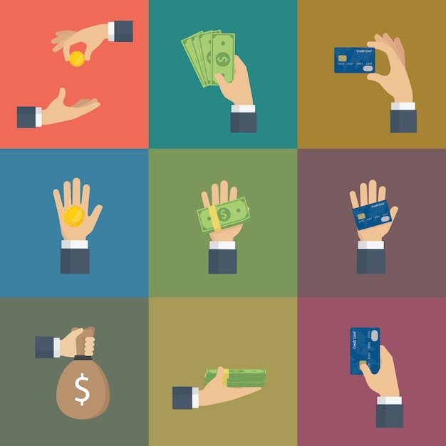 Premium Vector | Set of hand gesture with cash of money