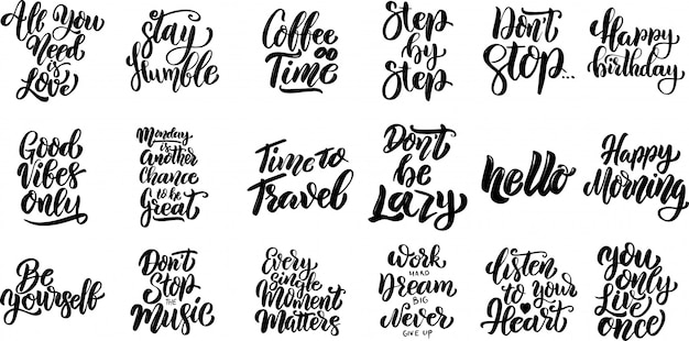 Premium Vector | Set of hand written lettering motivational quotes ...