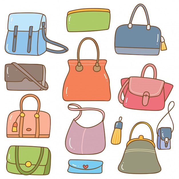 Premium Vector | Set of handbag doodle isolated on white